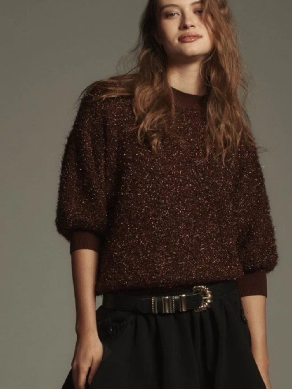 Maeve Brown Sparkle Crewneck Sweater